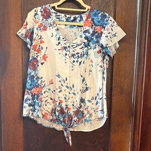 Floral Button-Down Tie-Front Blouse